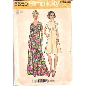 Sewing PATTERN Simplicity 5850, Misses Look Slimmer 1973 Womans Dress Size 16